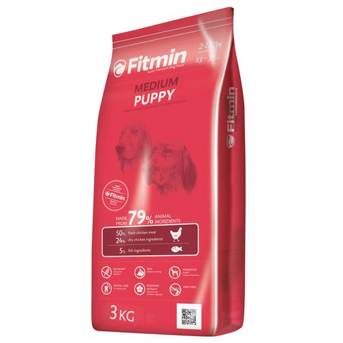 Fitmin Medium Puppy 3kg -  pełnowartościowa karma dla szczeniąt oraz suk ciężarnych i karmiących, dla średnich ras, z kurczakiem