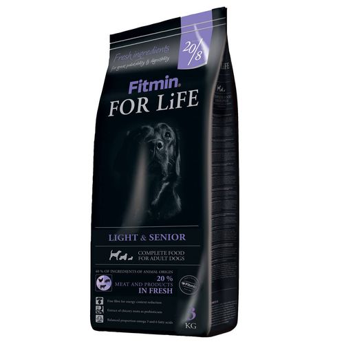 Fitmin For Life Light & Senior 3kg - kompletna, pełnowartościowa karma dla psów z nadwagą oraz w podeszłym wieku, z drobiem, wieprzowiną i wołowiną