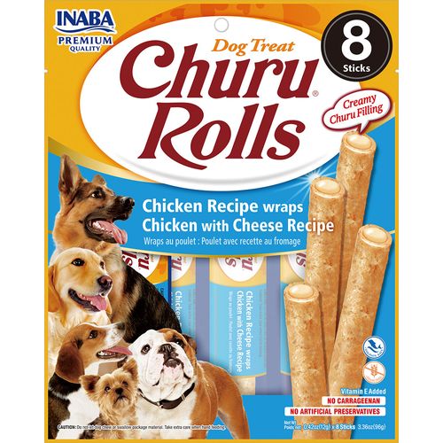 Inaba Churu Rolls Dog 8x12g - miękkie przysmaki dla psa z kurczakiem i serem
