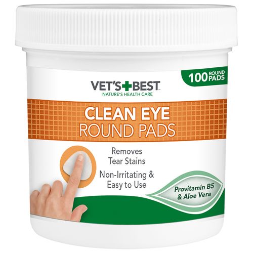 Vet's Best Clean Eye Round Pads 100szt. -  jednorazowe czyściki do oczu zwierząt domowych, z aloesem i prowitaminą B5