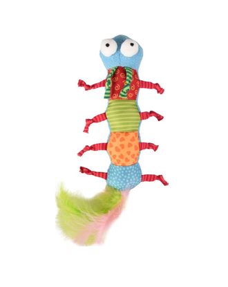 Flamingo Cat Yowly Caterpillar - długa zabawka dla kota, pluszowa gąsienica z piórami i kocimiętką