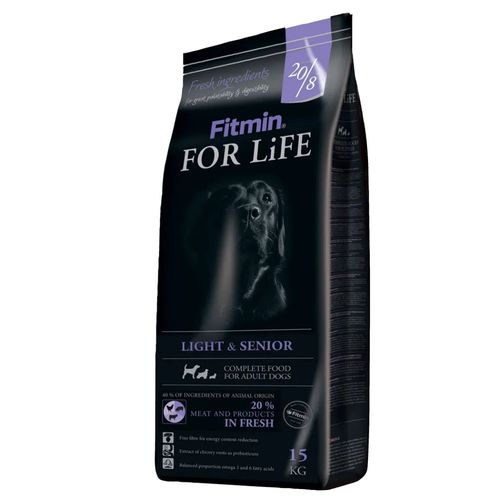 Fitmin For Life Light & Senior 15kg - kompletna, pełnowartościowa karma dla psów z nadwagą oraz w podeszłym wieku, z drobiem, wieprzowiną i wołowiną