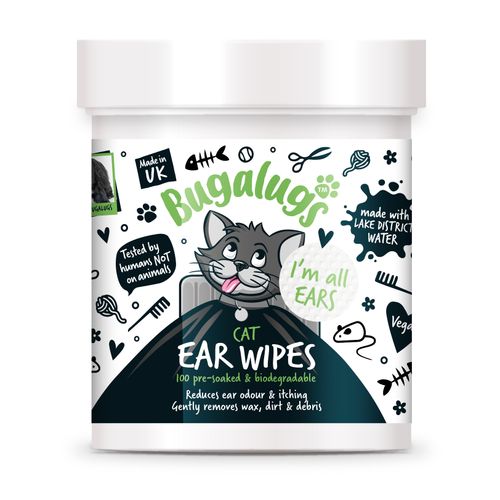 Bugalugs Cat Soothing Ear Wipes 100szt. - biodegradowalne waciki do czyszczenia uszu kota